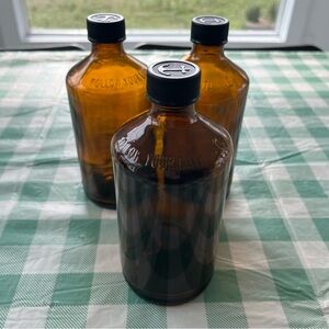 Set of 3 Amber amber Glass Bottles with Caps